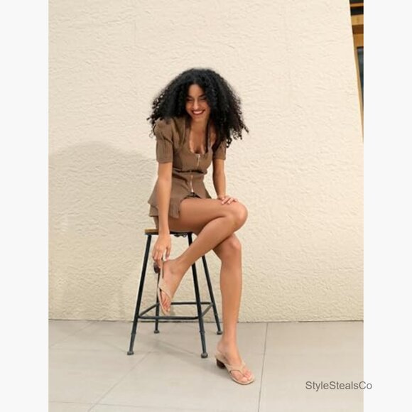 Suede Kitten Heel Flip Flops Square Toe Thong Sandals Slip On Mules - Picture 2 of 7